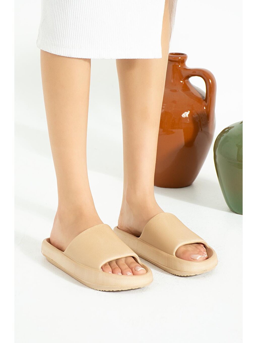 Bej Tek Bant Eva Comfort Taban Kadın Plaj Terliği 47-402-22-1