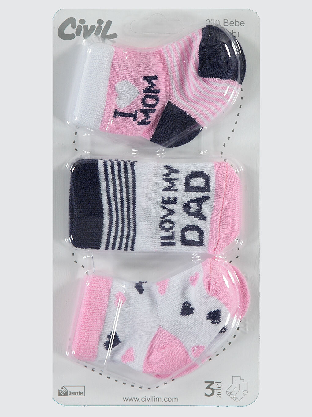 Baby Kız Bebek 3'lü Çorap Set Yenidoğan Pembe-1