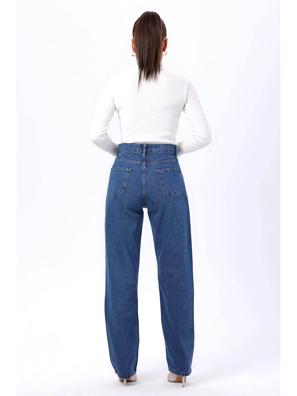 Orta Kadın Mavi Palazzo Lazerli Jean Pantolon - 23807-4