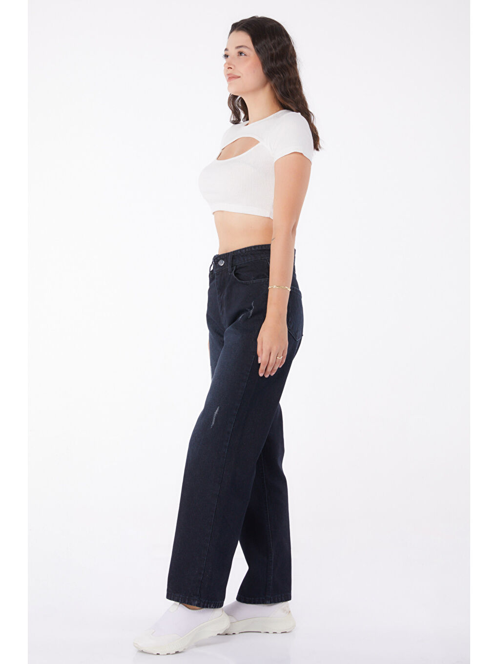 Orta Kadın Antrasit Bol Paça Jean Pantolon - 25181-2