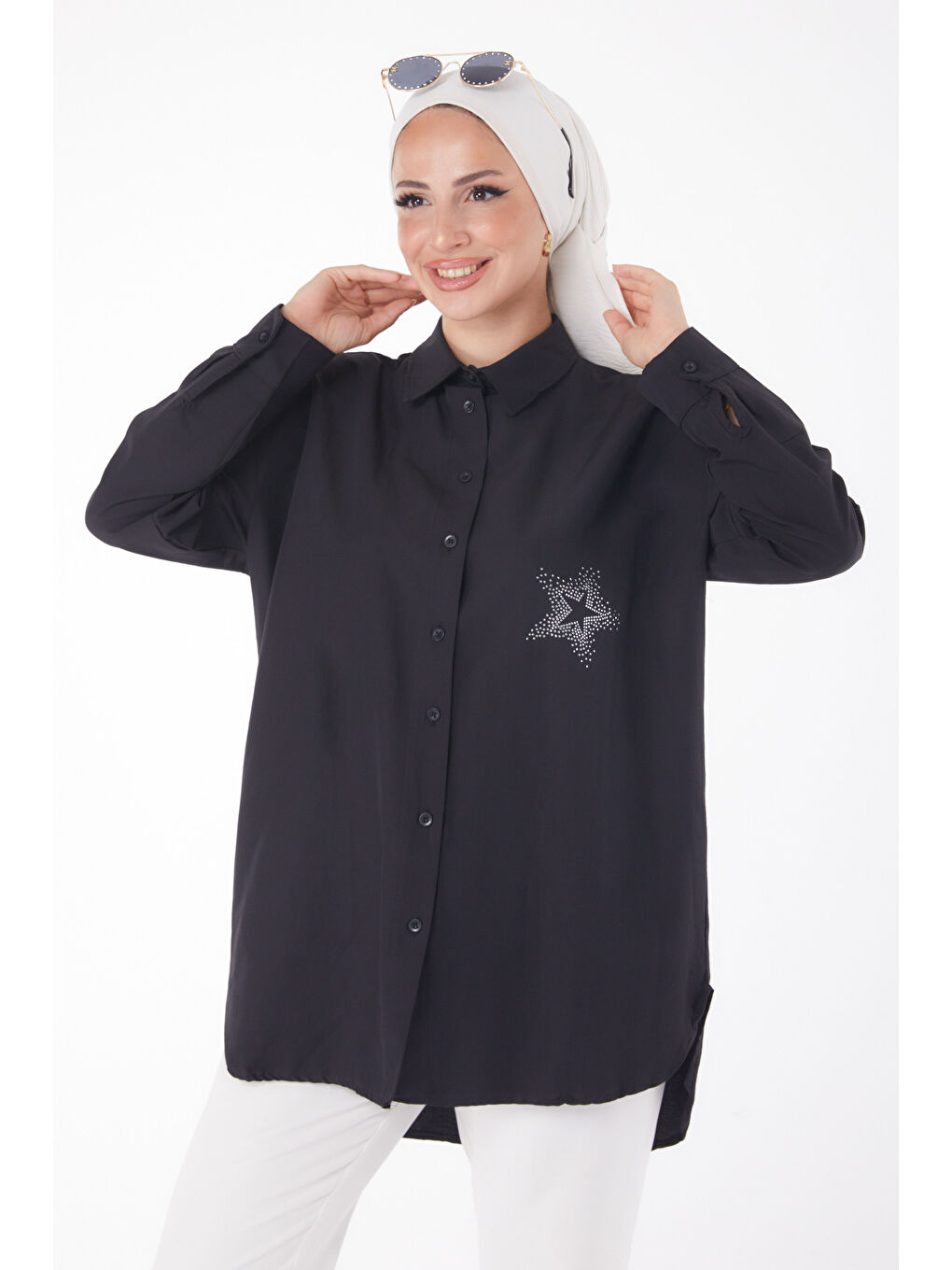 Gömlek Yaka Kadın Siyah Gömlek - 13238-1