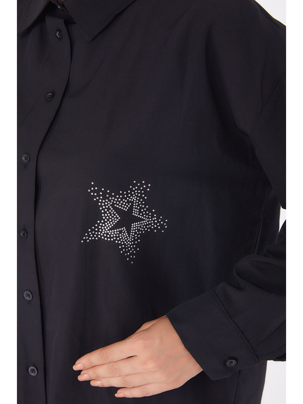 Gömlek Yaka Kadın Siyah Gömlek - 13238-4