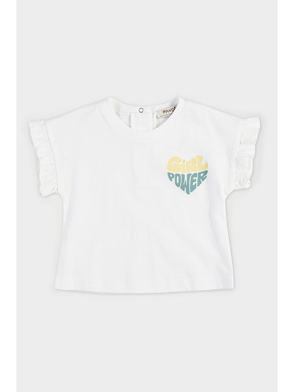 Kız Bebek Kolları Fırfırlı Baskılı Crop Beyaz Tişört