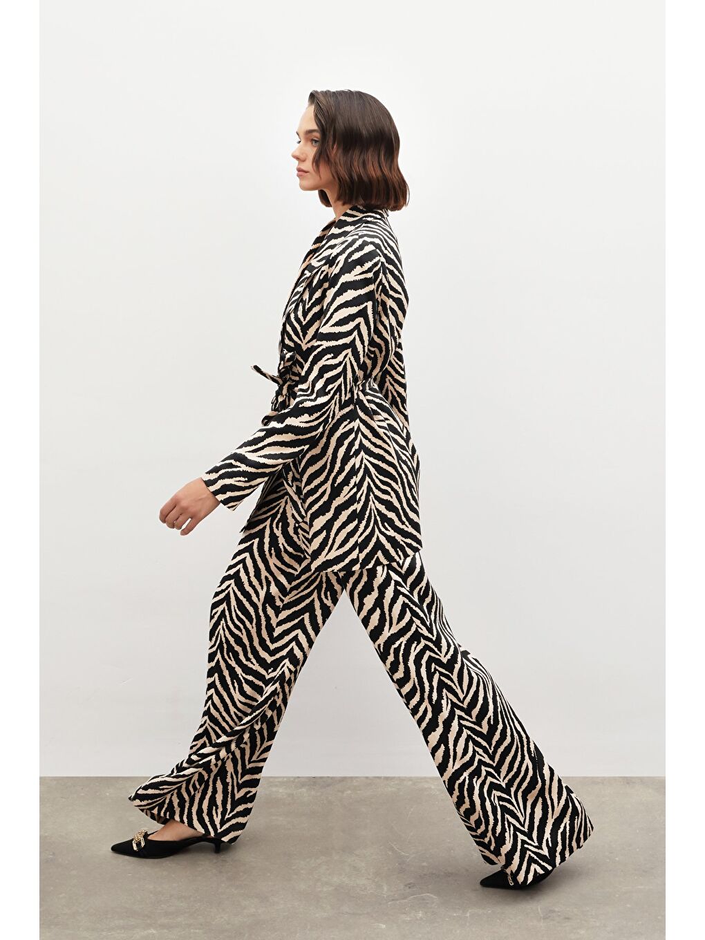 Zebra Desenli Saten Pantolon - Siyah-5