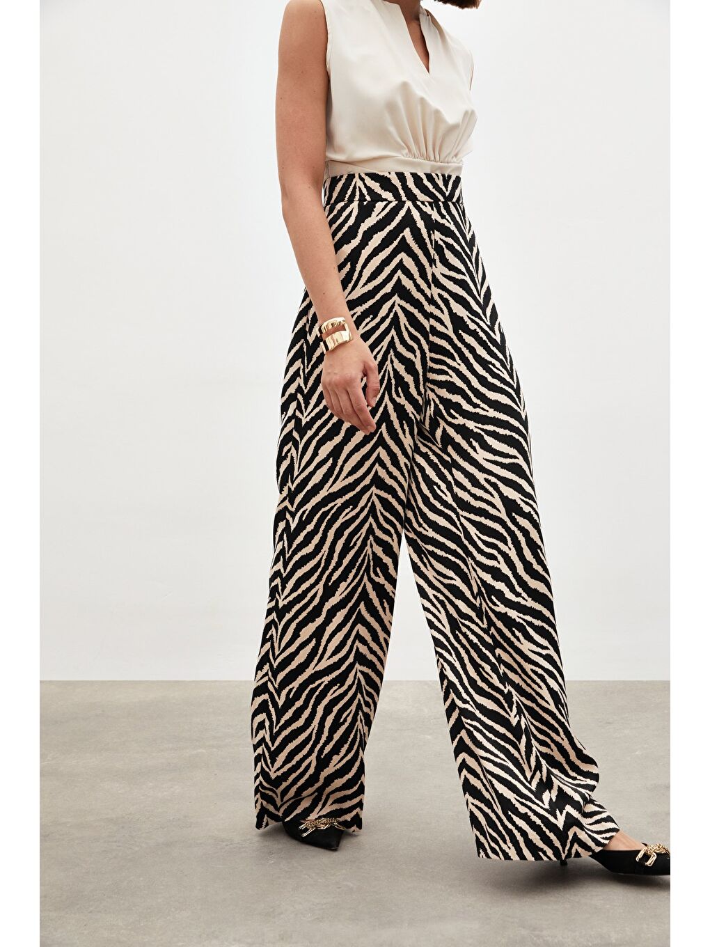 Zebra Desenli Saten Pantolon - Siyah-6