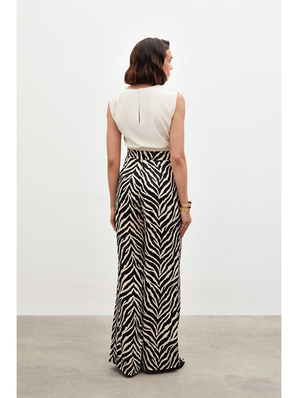 Zebra Desenli Saten Pantolon - Siyah-7