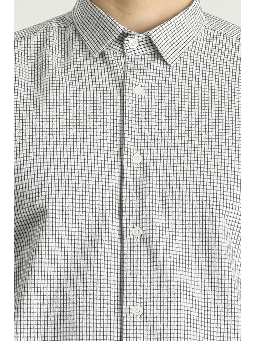 Beyaz Uzun Kol Regular Fit Oduncu Kareli Pamuklu Kolay Ütülenebilir Gömlek-5