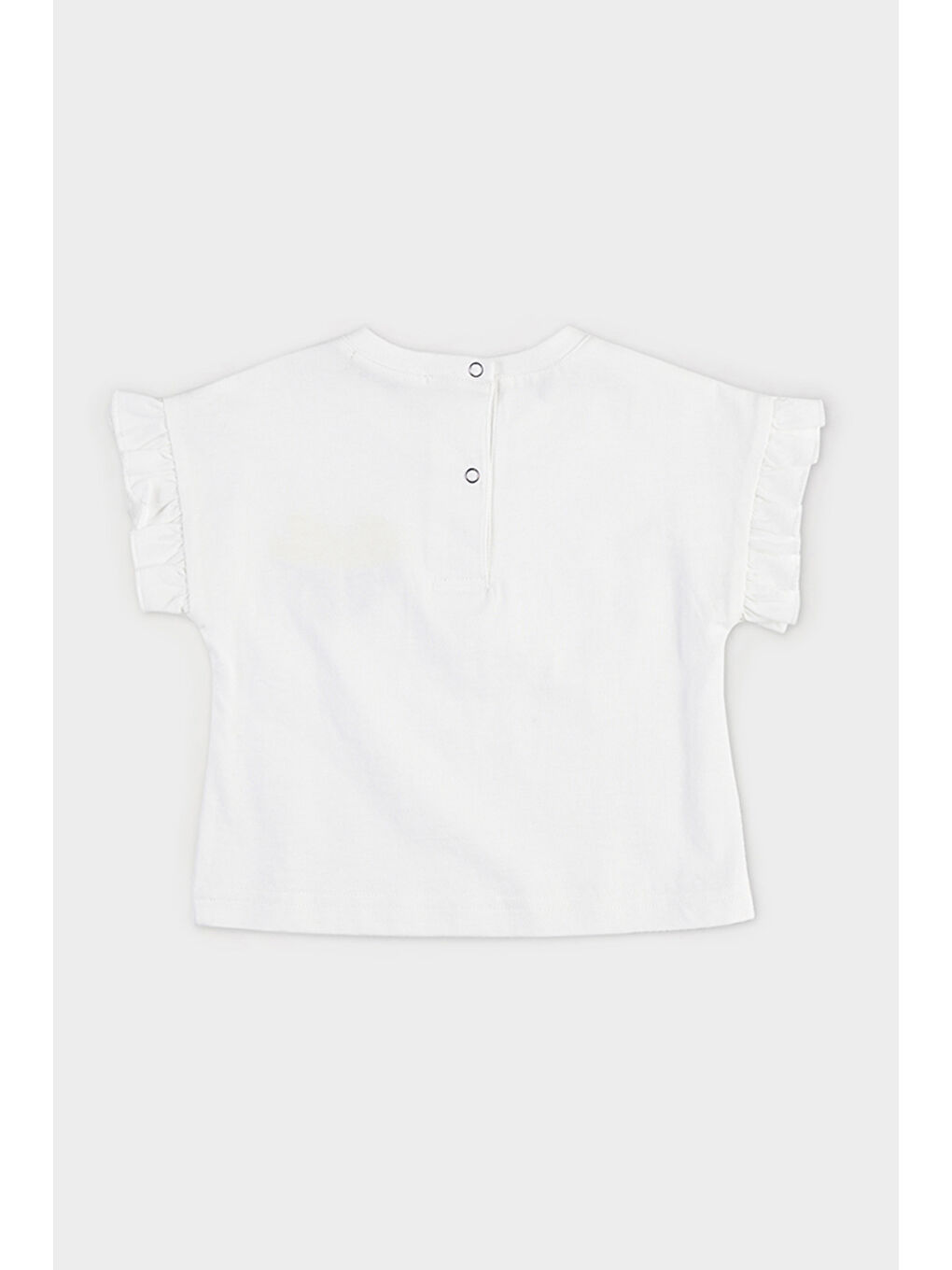 Kız Bebek Kolları Fırfırlı Baskılı Crop Beyaz Tişört-1