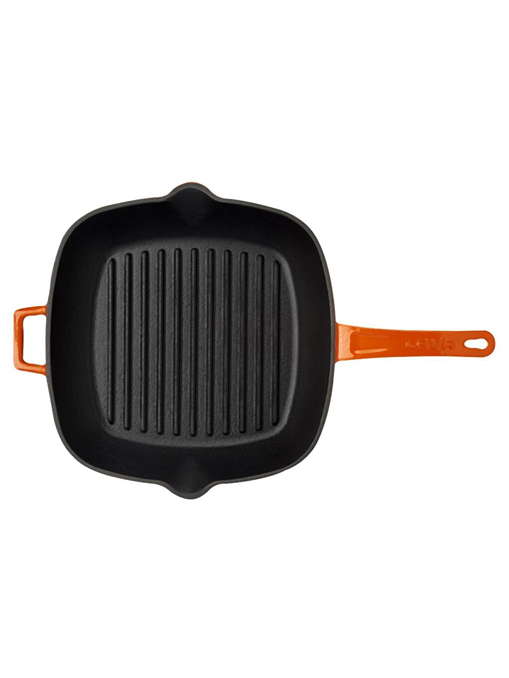 Turuncu Kare Izgara Tava Cam Kapaklı Döküm Demir Yekpare Saplı Ölçü 28x28cm.-2