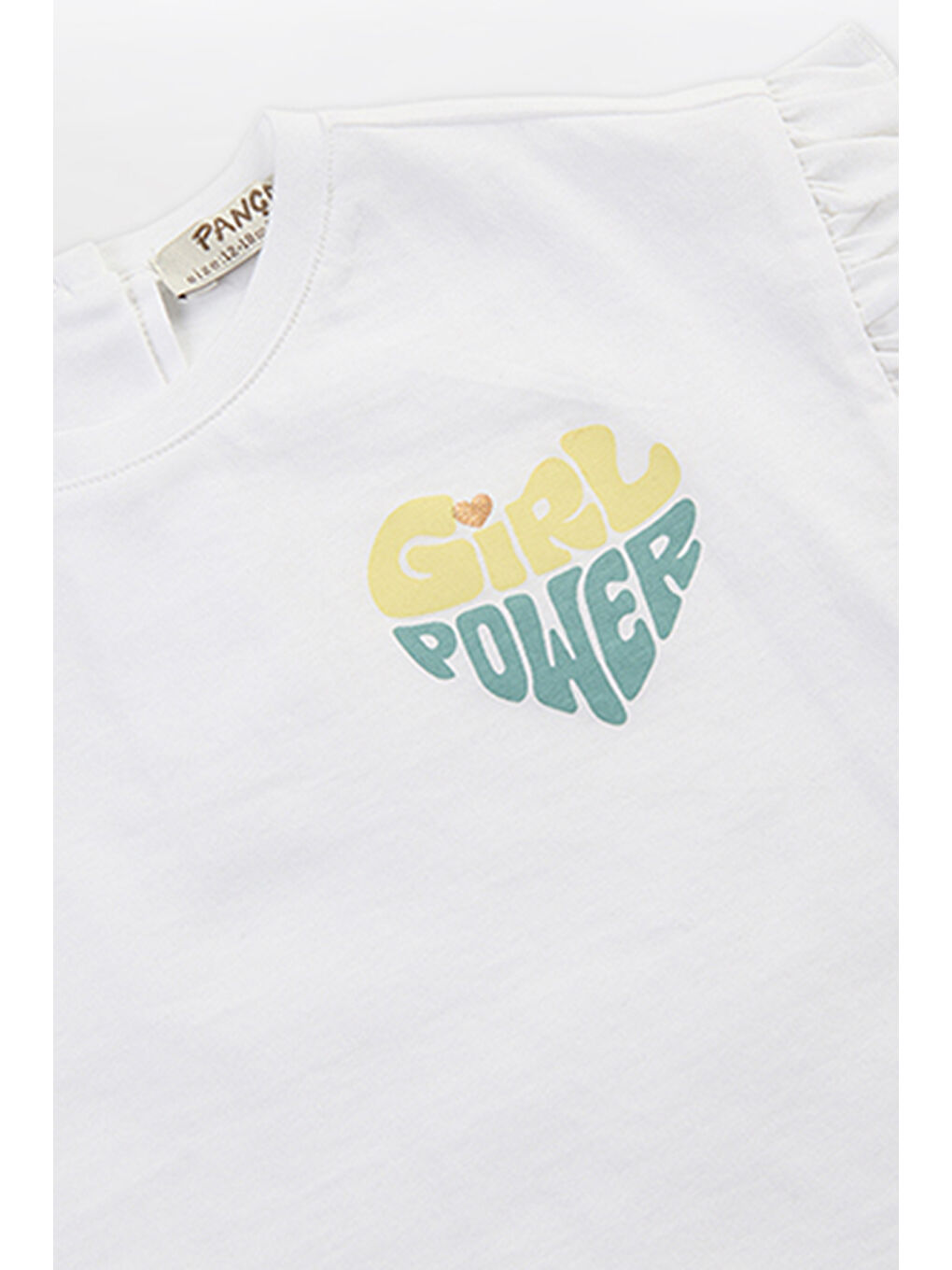 Kız Bebek Kolları Fırfırlı Baskılı Crop Beyaz Tişört-2