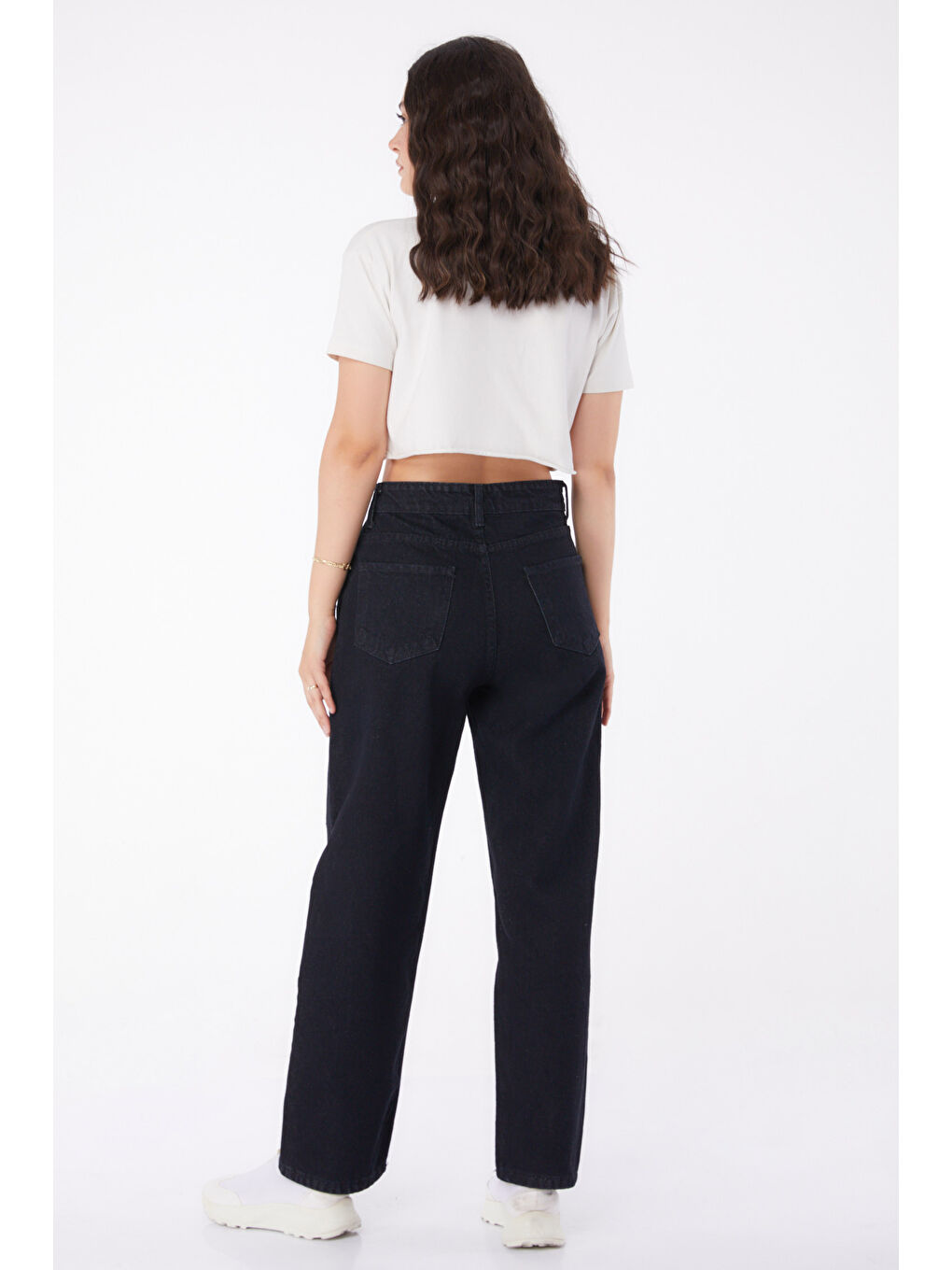 Orta Kadın Siyah Bol Paça Jean Pantolon - 25181-4