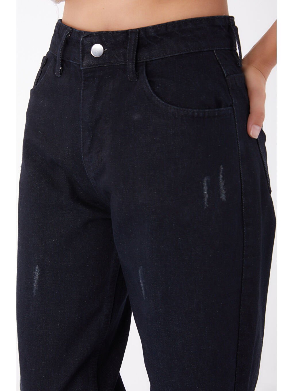 Orta Kadın Siyah Bol Paça Jean Pantolon - 25181-5