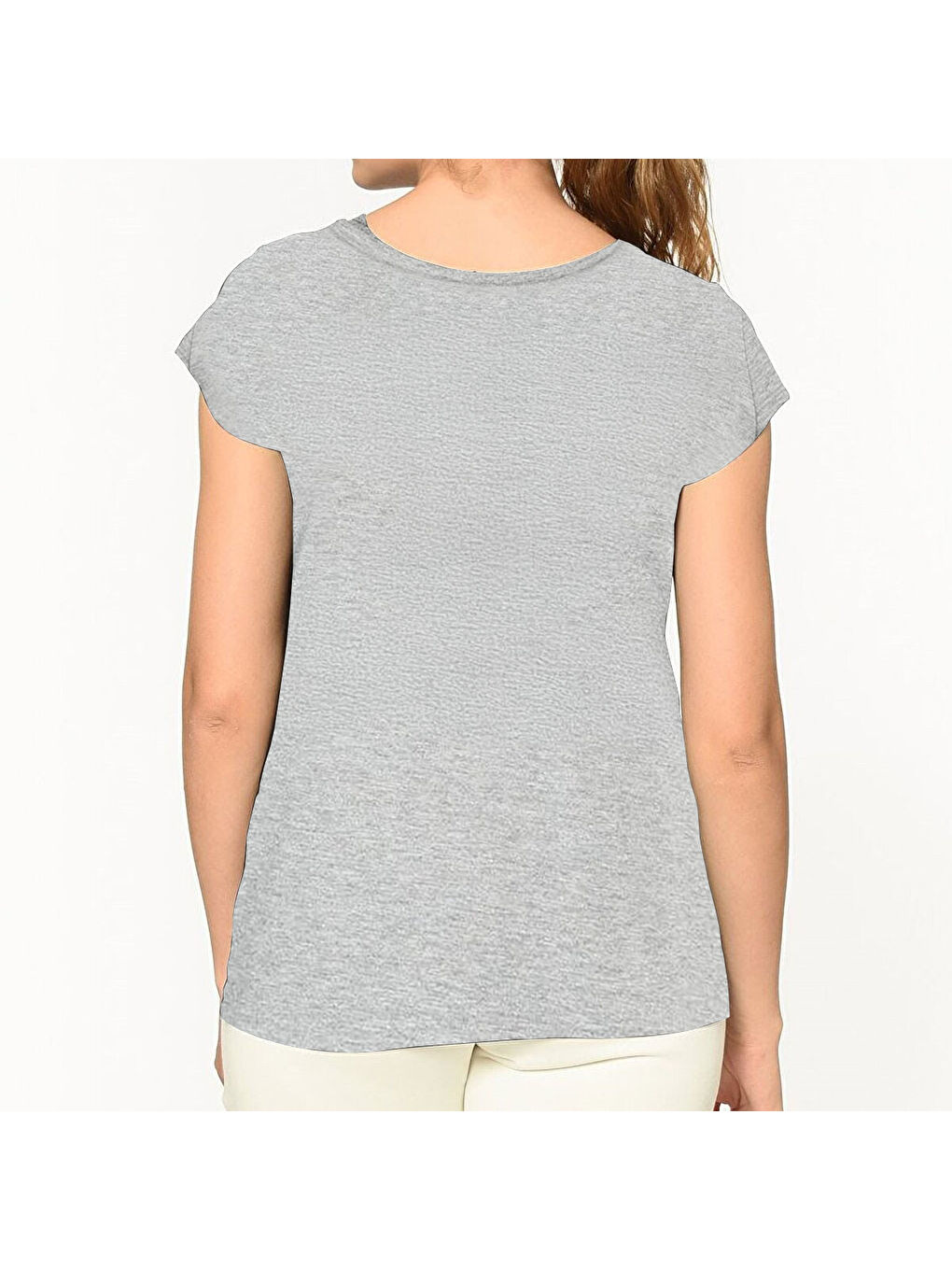 Triana Kadın Gri Baskılı Bisiklet Yaka Tişört-1