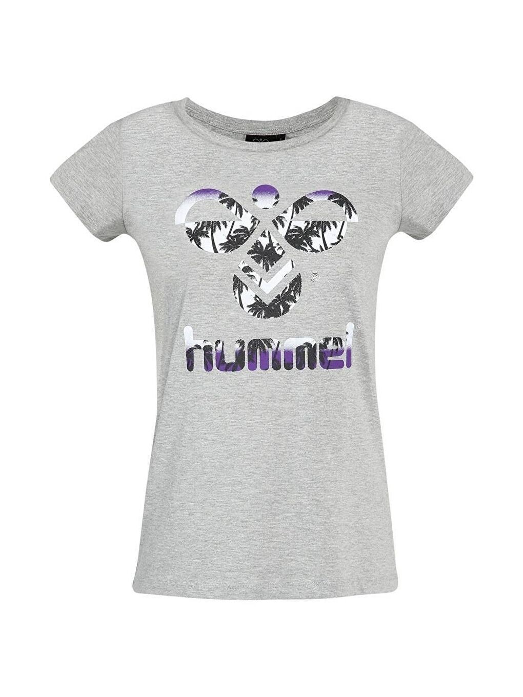 Triana Kadın Gri Baskılı Bisiklet Yaka Tişört-2