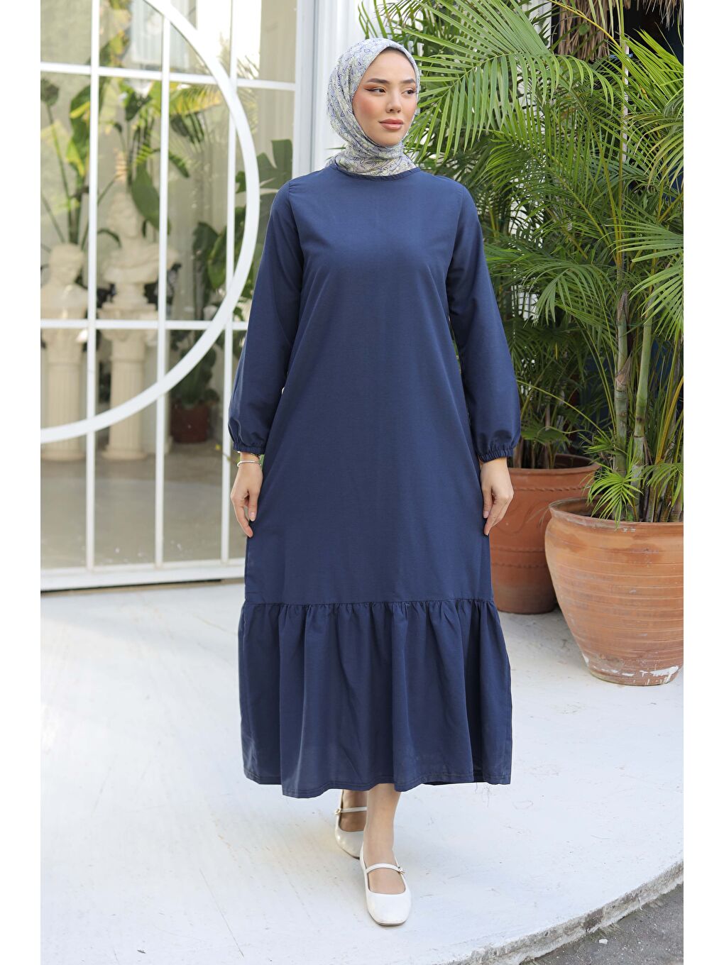 Bisiklet Yaka Kadın Lacivert Elbise - 13202