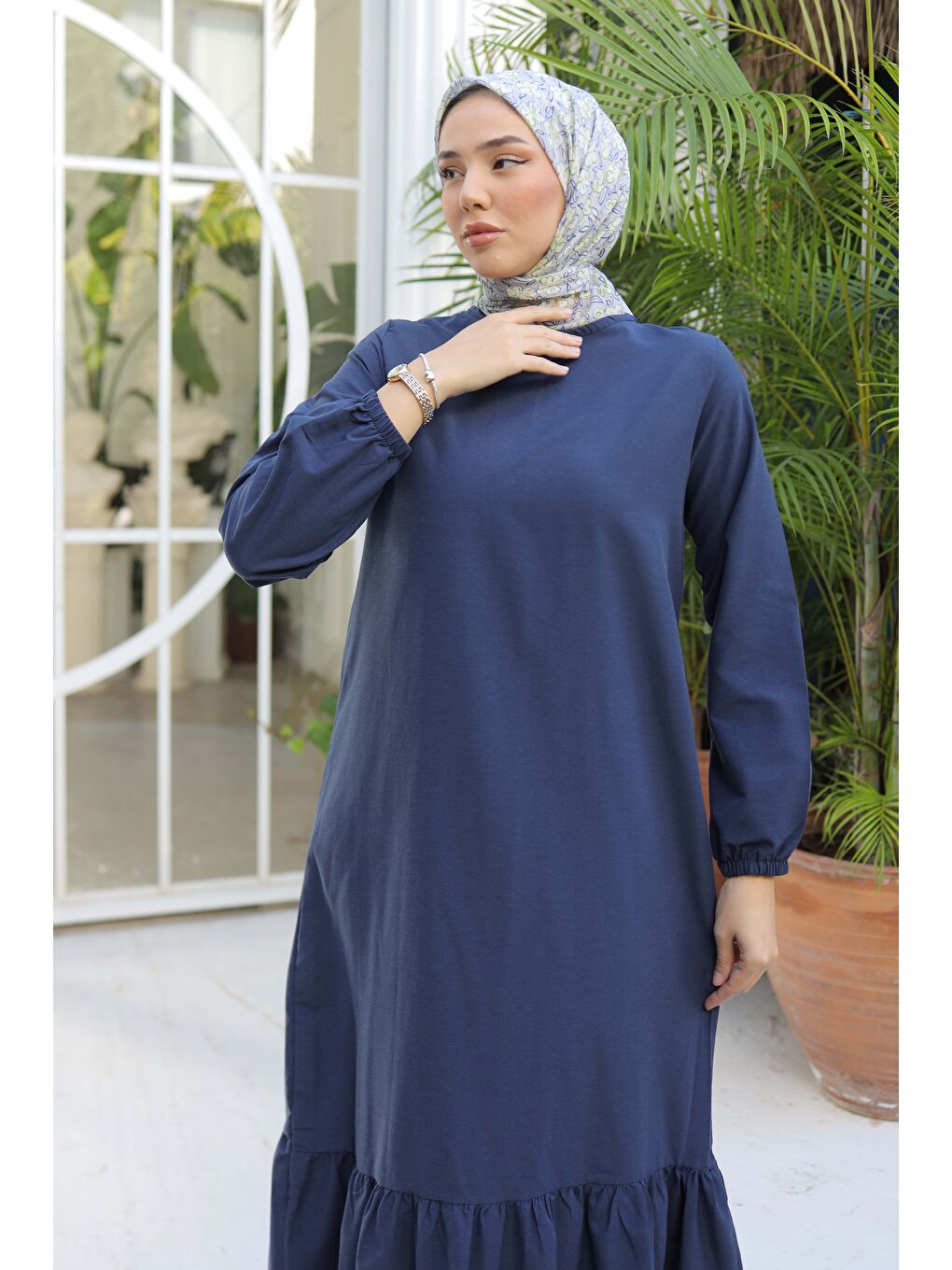 Bisiklet Yaka Kadın Lacivert Elbise - 13202-2