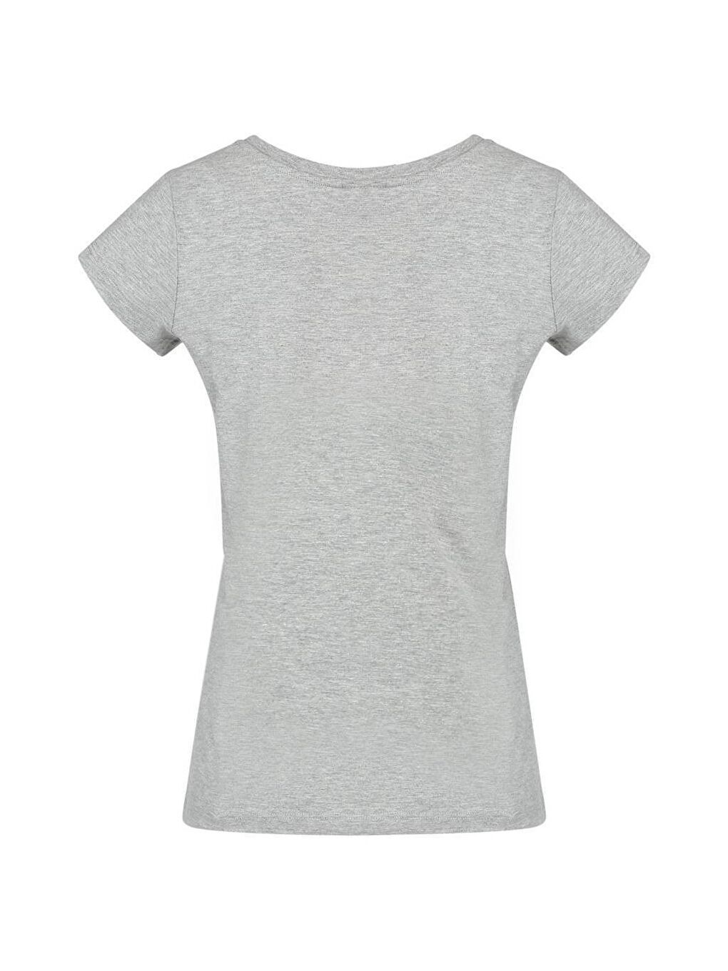 Triana Kadın Gri Baskılı Bisiklet Yaka Tişört-4