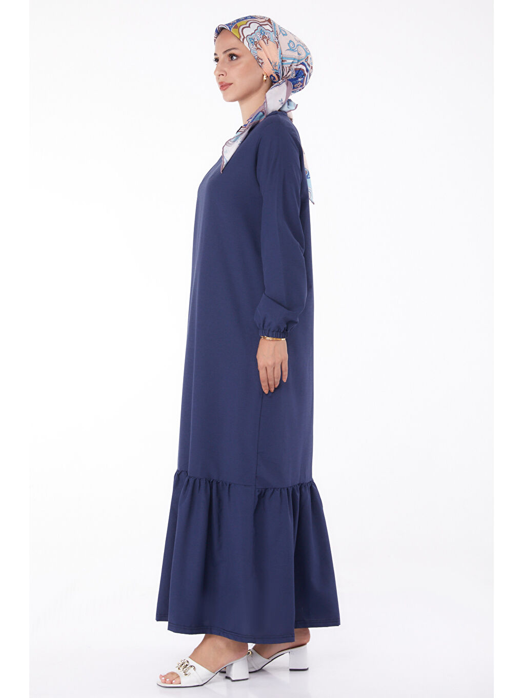 Bisiklet Yaka Kadın Lacivert Elbise - 13202-5