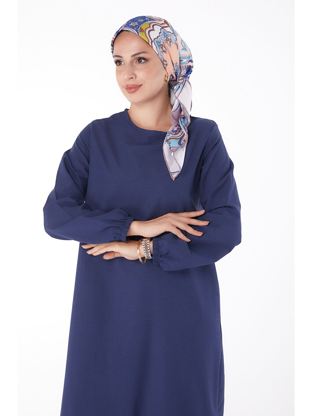 Bisiklet Yaka Kadın Lacivert Elbise - 13202-6