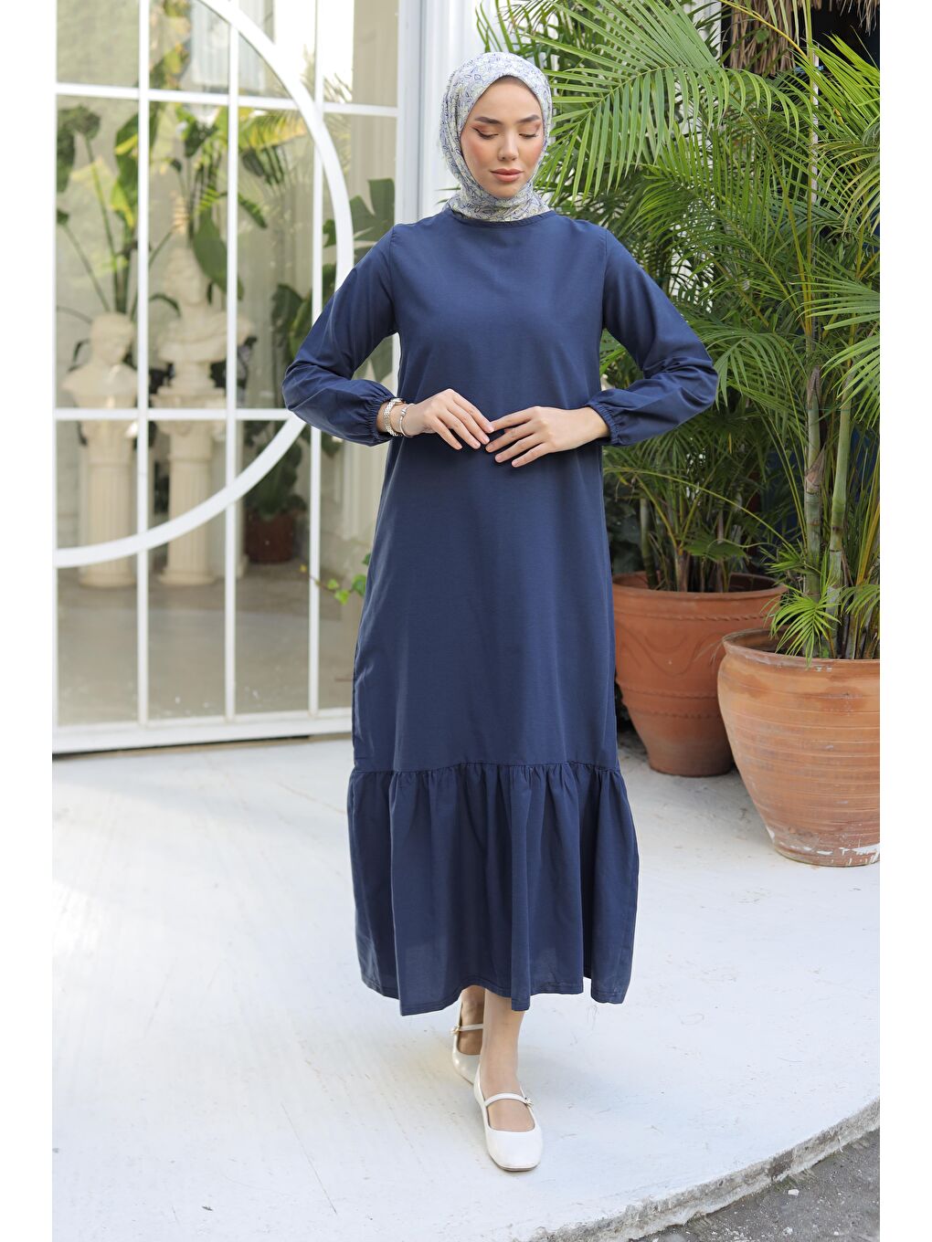 Bisiklet Yaka Kadın Lacivert Elbise - 13202-7