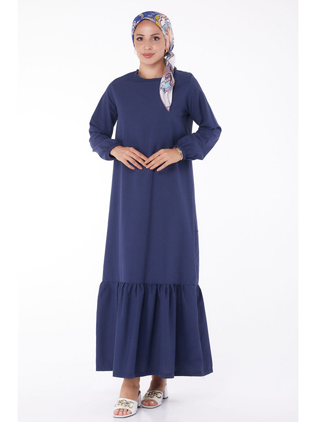 Bisiklet Yaka Kadın Lacivert Elbise - 13202-9