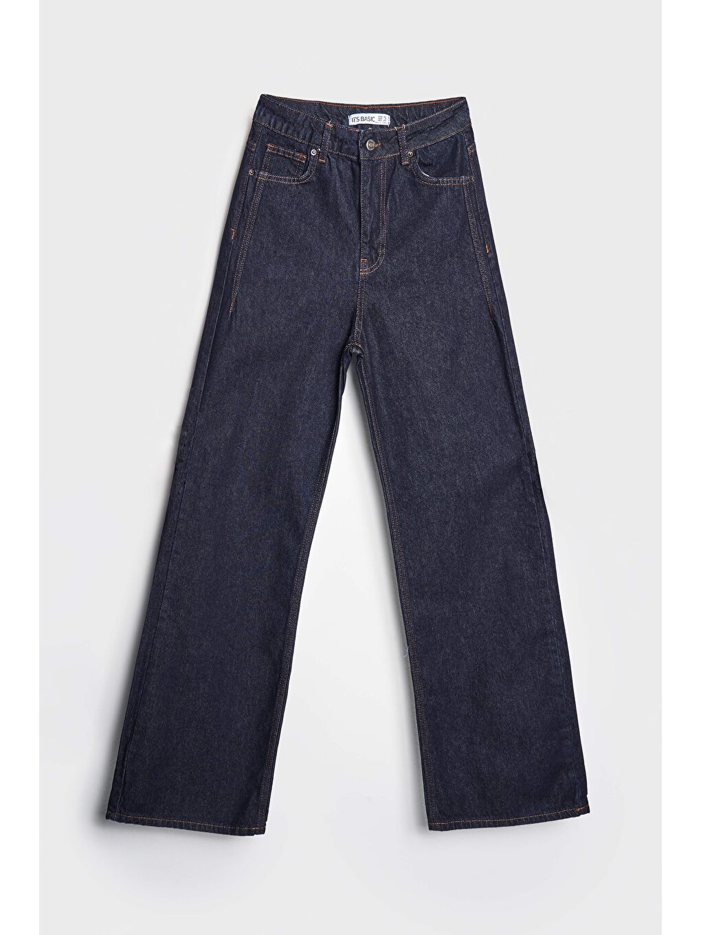 Siyah Kadın Lacivert Su Yıkama Olea 7W4-50 Wide Leg Fit %100 Pamuk Denim Jean-2