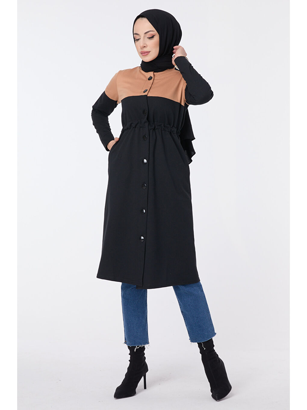 Bej Hakim Yaka Kadın Vizon Kap - 13057-1