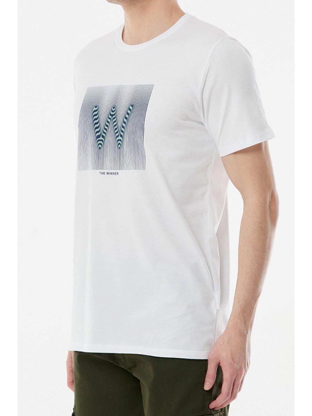 Beyaz Baskılı Bisiklet Yaka Tişört-3