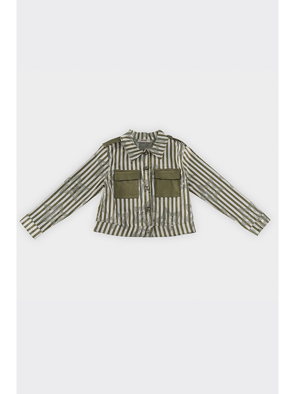 Kız Çocuk Cep Detaylı Çizgili Haki Ceket