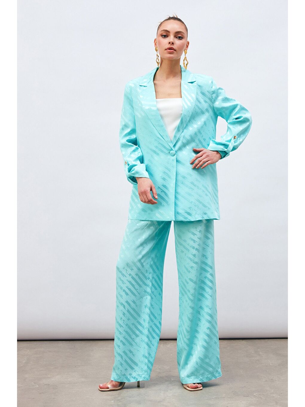 Desenli Salaş Pantolon - Turkuaz-1