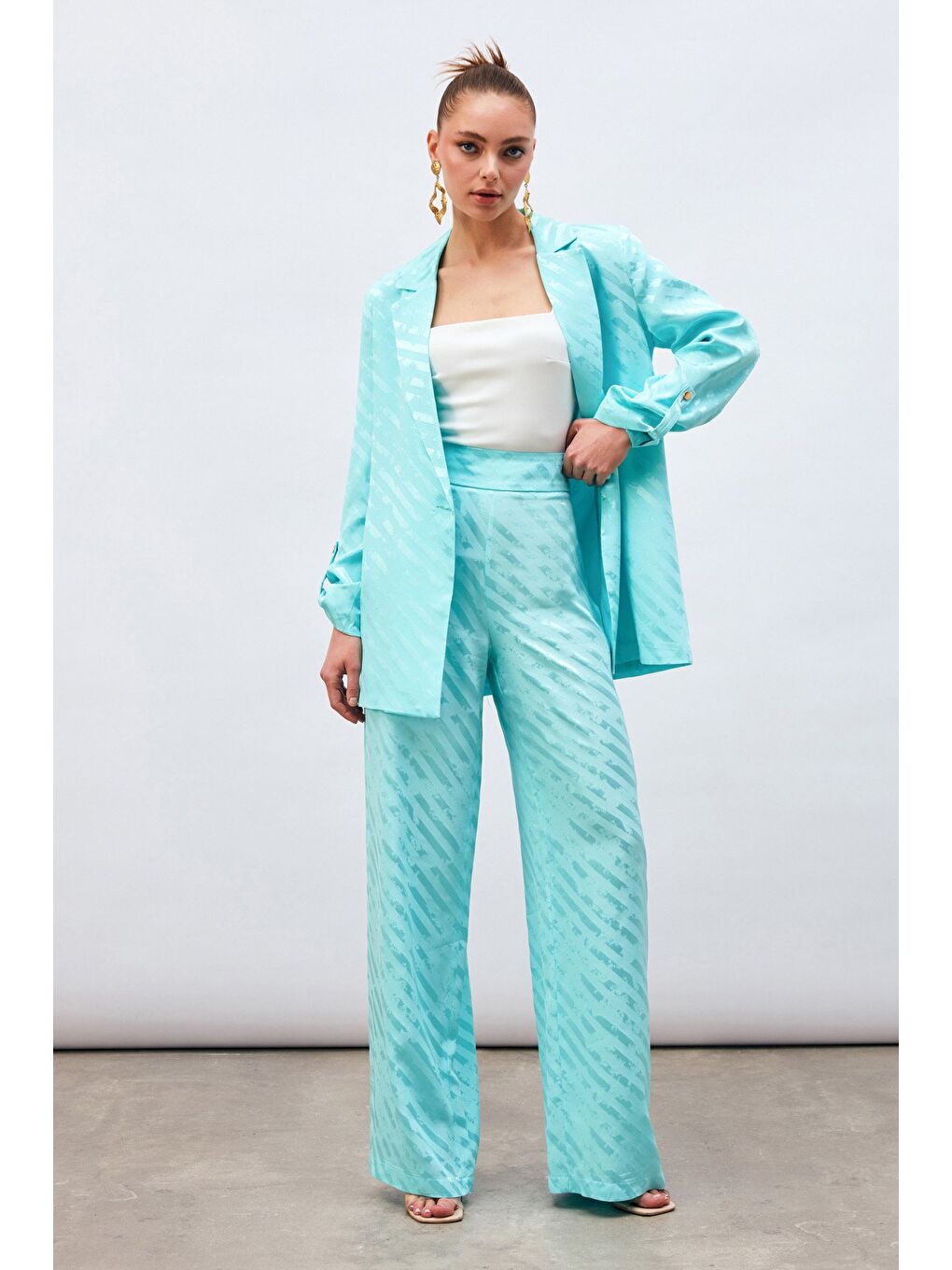 Desenli Salaş Pantolon - Turkuaz-2