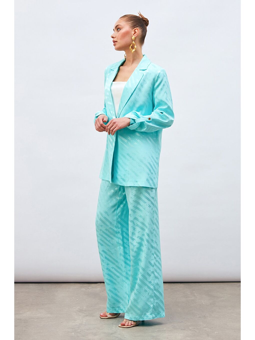 Desenli Salaş Pantolon - Turkuaz-3