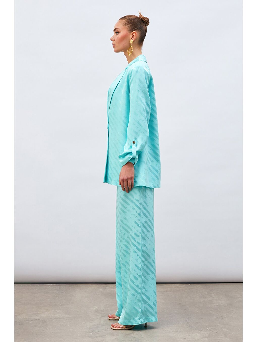 Desenli Salaş Pantolon - Turkuaz-4