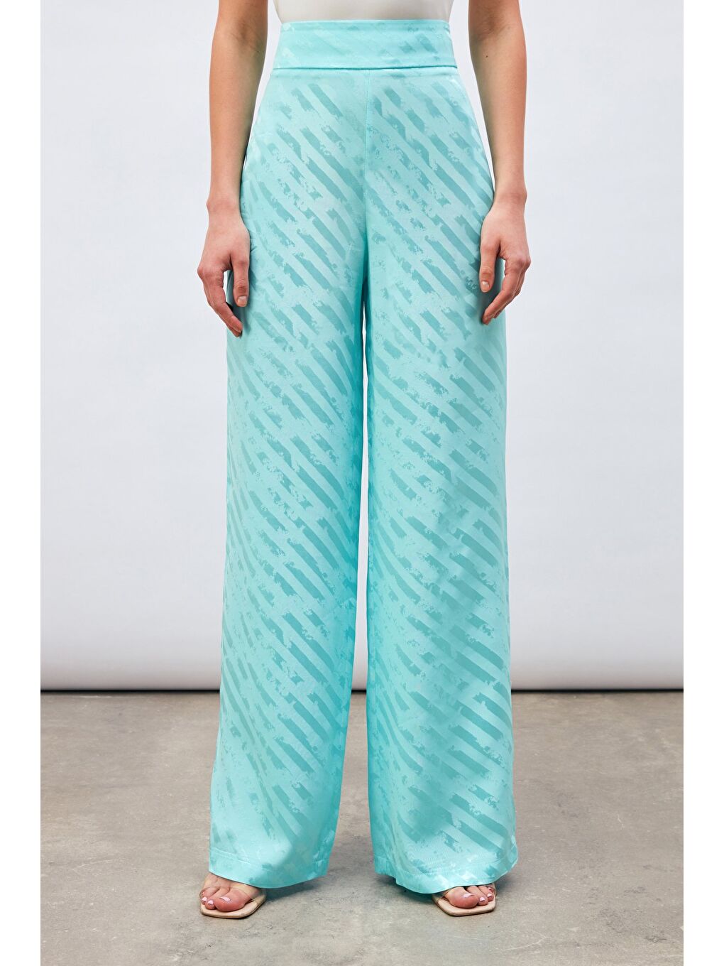 Desenli Salaş Pantolon - Turkuaz-5