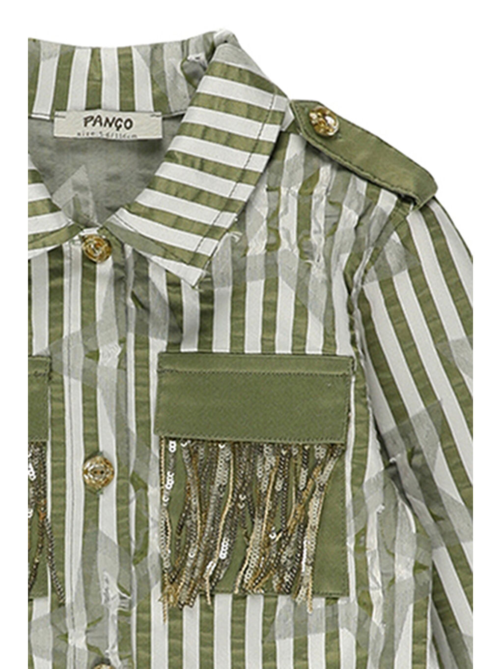 Kız Çocuk Cep Detaylı Çizgili Haki Ceket-2