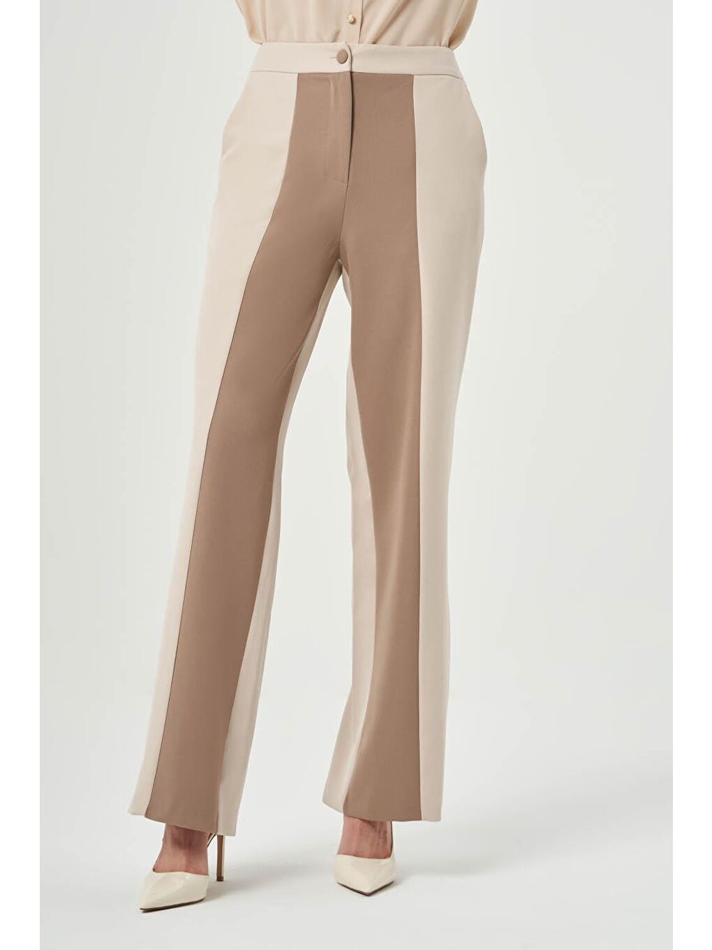 Bej Parça Bloklu Vizon Pantolon-3