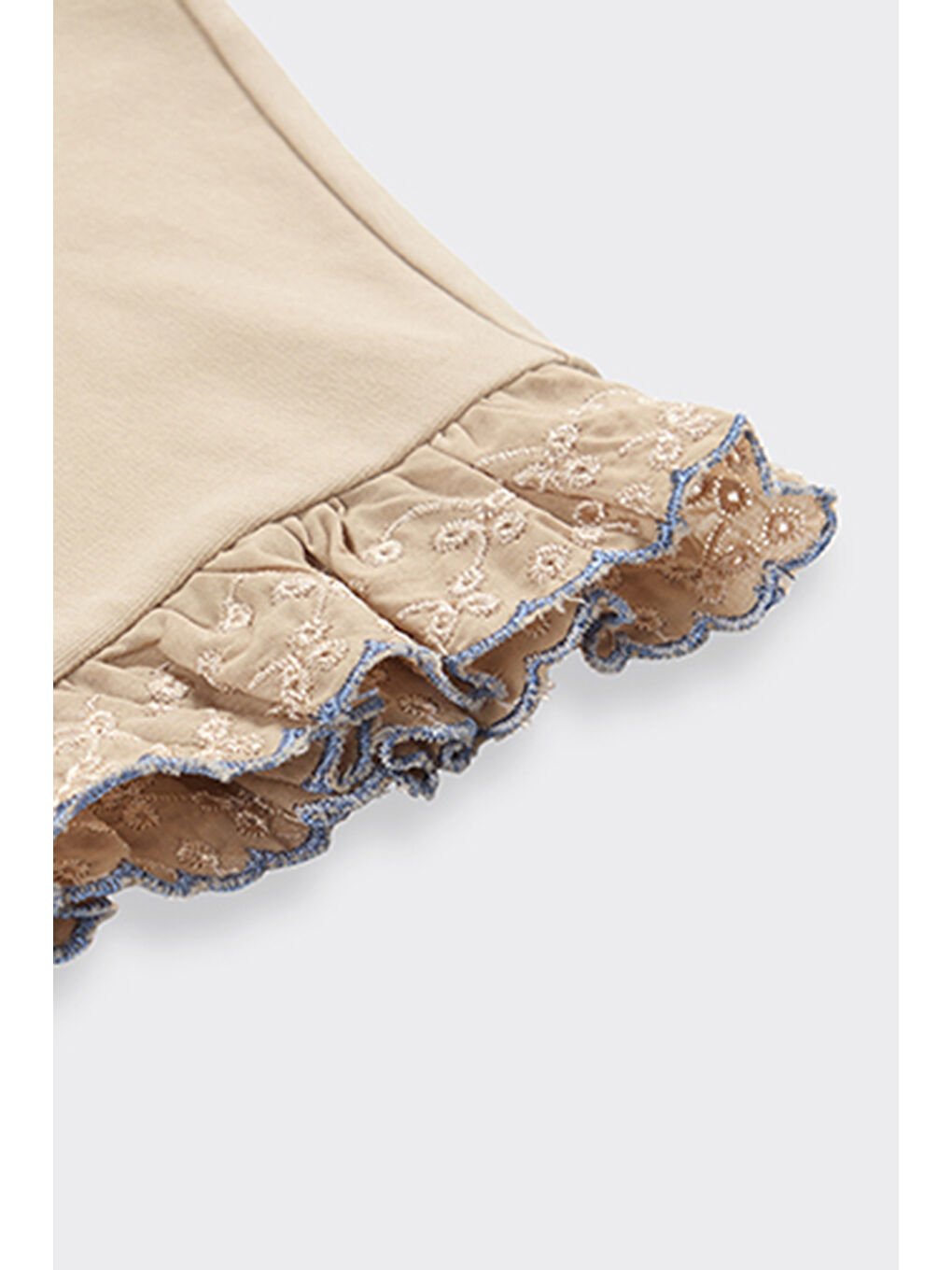 Kız Çocuk Kol Ucu Dantel Detaylı Bej Tişört-4