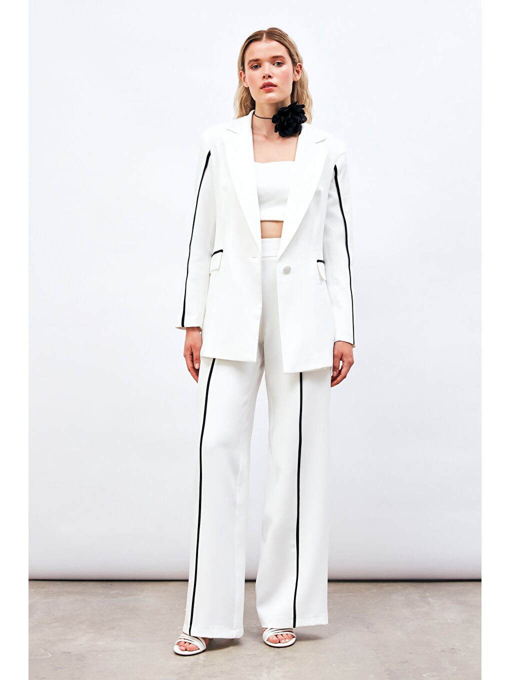 Kontrast Salaş Pantolon - Ekru-2