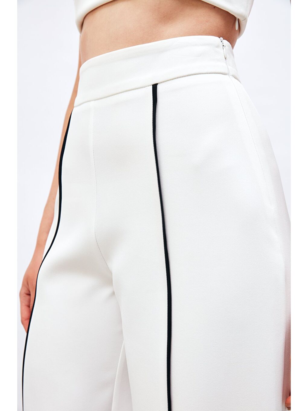 Kontrast Salaş Pantolon - Ekru-3