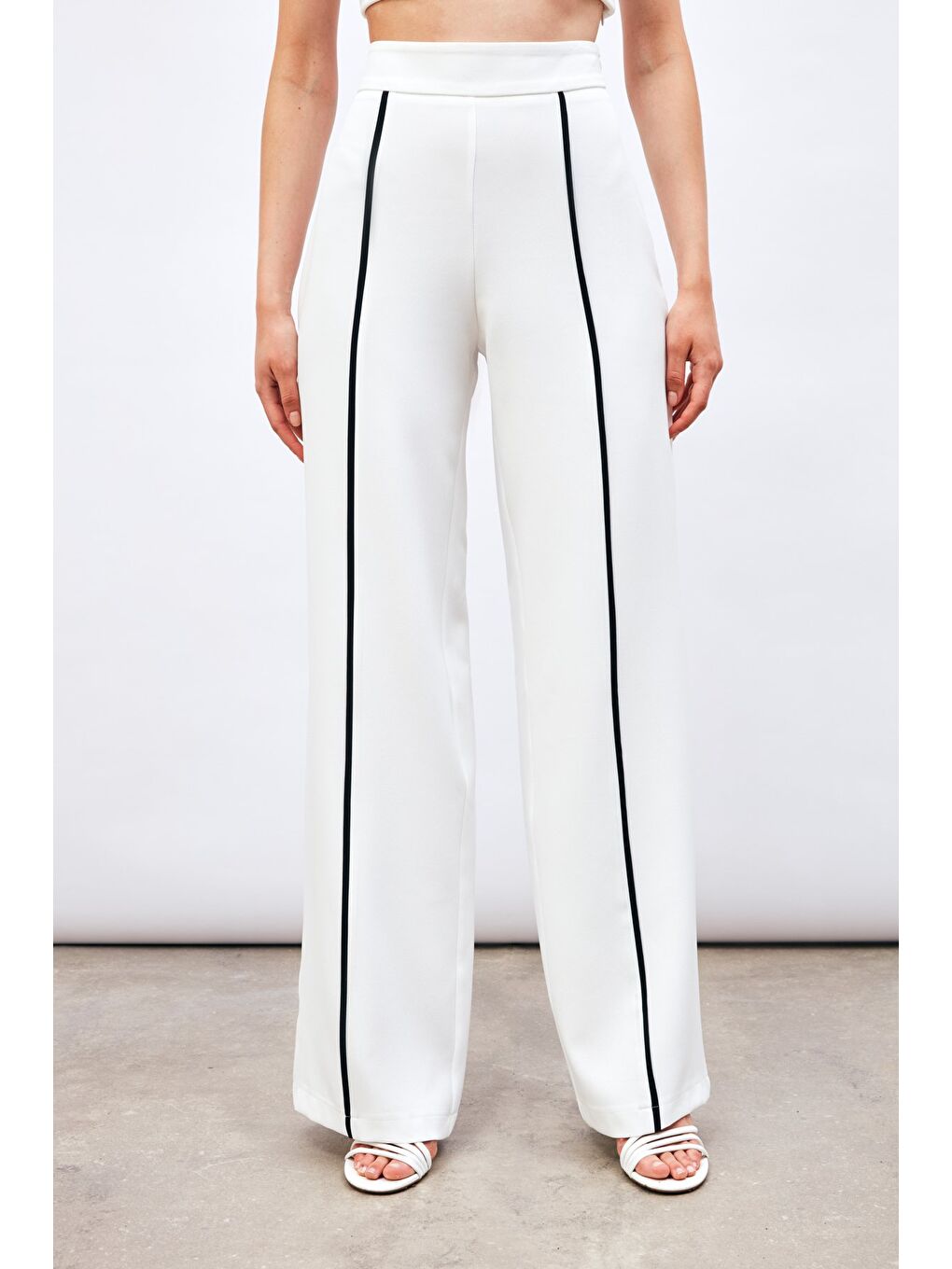 Kontrast Salaş Pantolon - Ekru-4