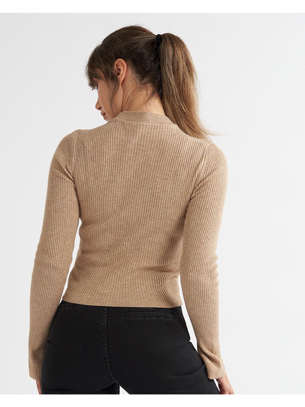 Bisiklet Yaka Basic Uzun Kol Triko Kazak - Bej-2