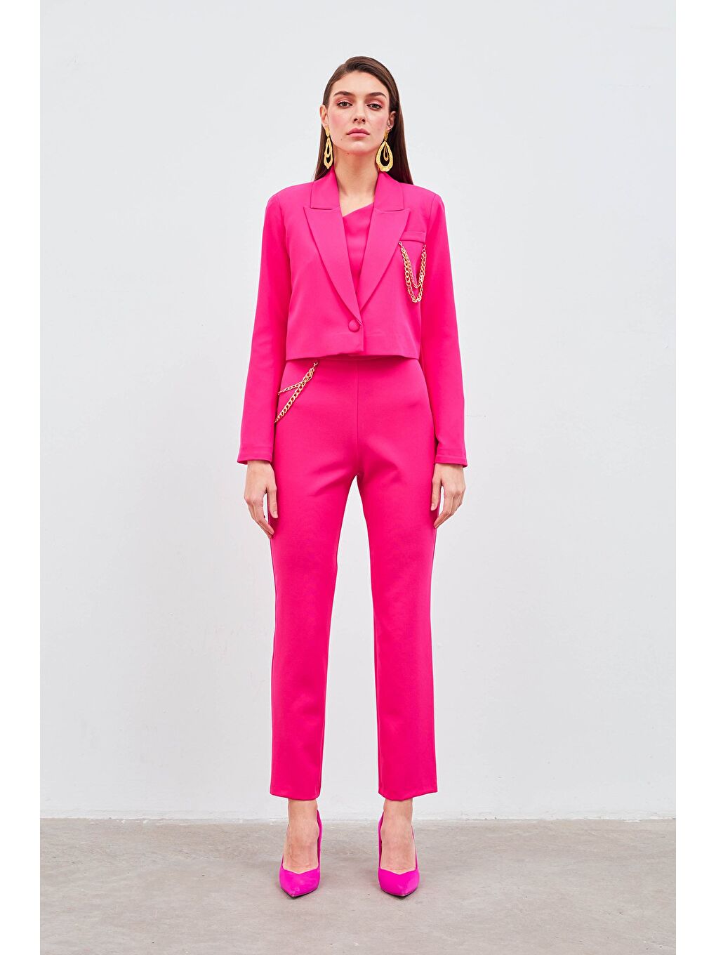 Zincir Aksesuarlı Pantolon - Fuşya-2