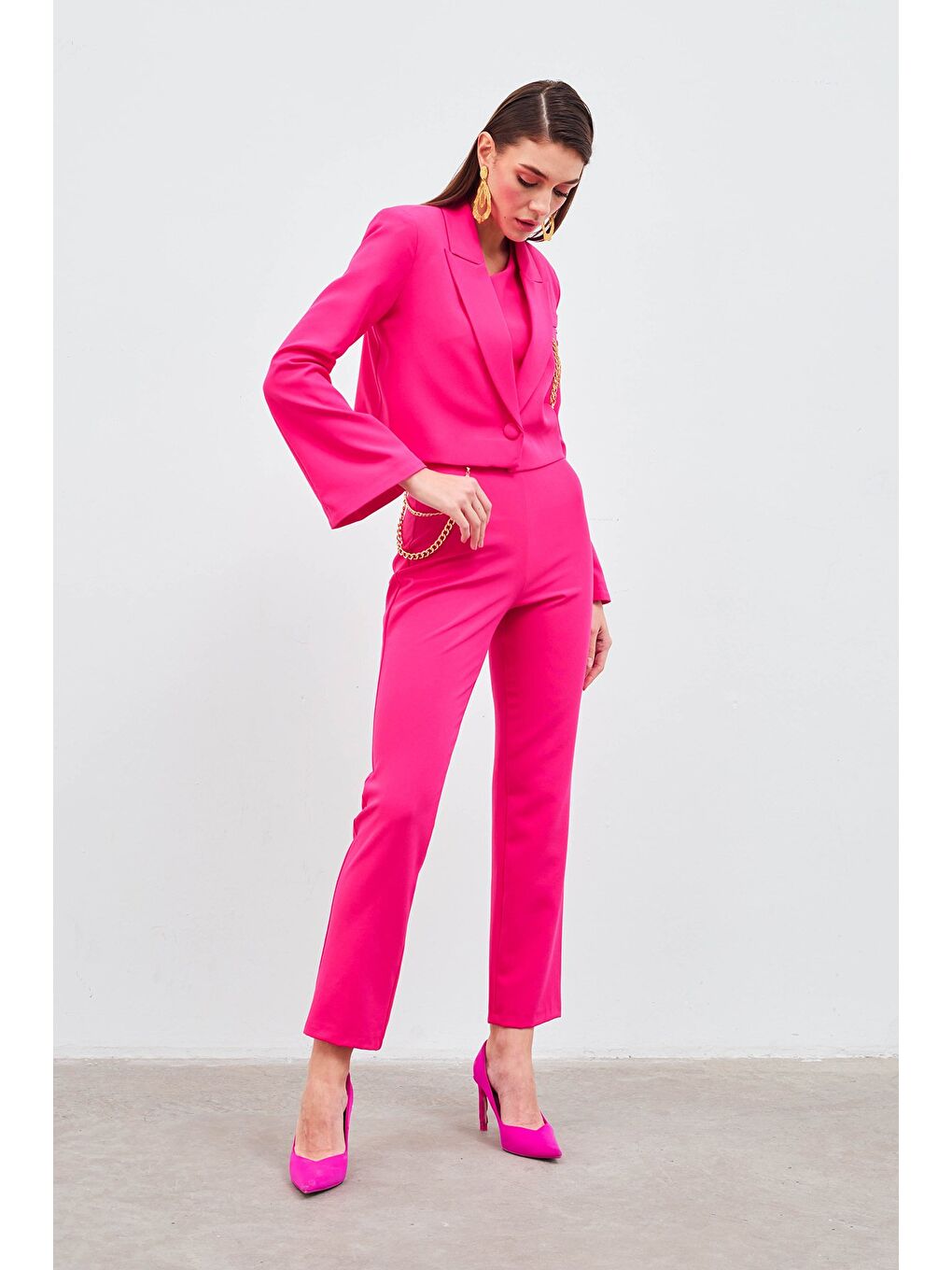 Zincir Aksesuarlı Pantolon - Fuşya-3
