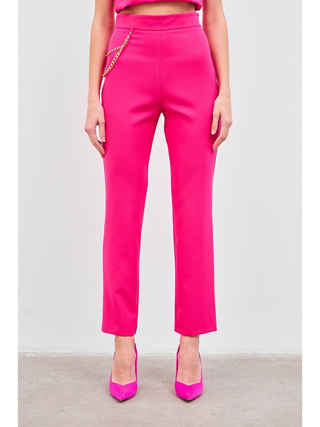 Zincir Aksesuarlı Pantolon - Fuşya-5
