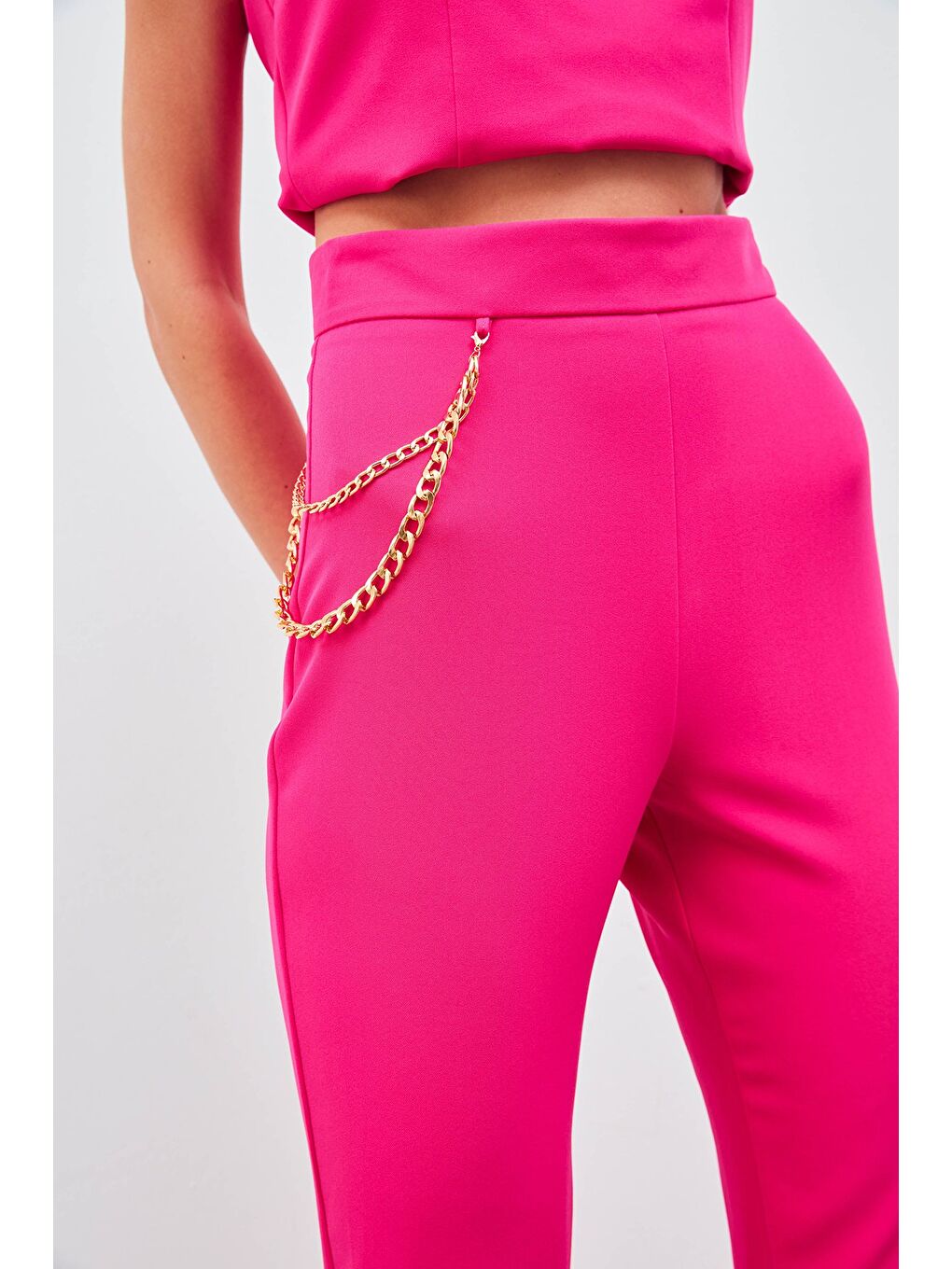 Zincir Aksesuarlı Pantolon - Fuşya-6