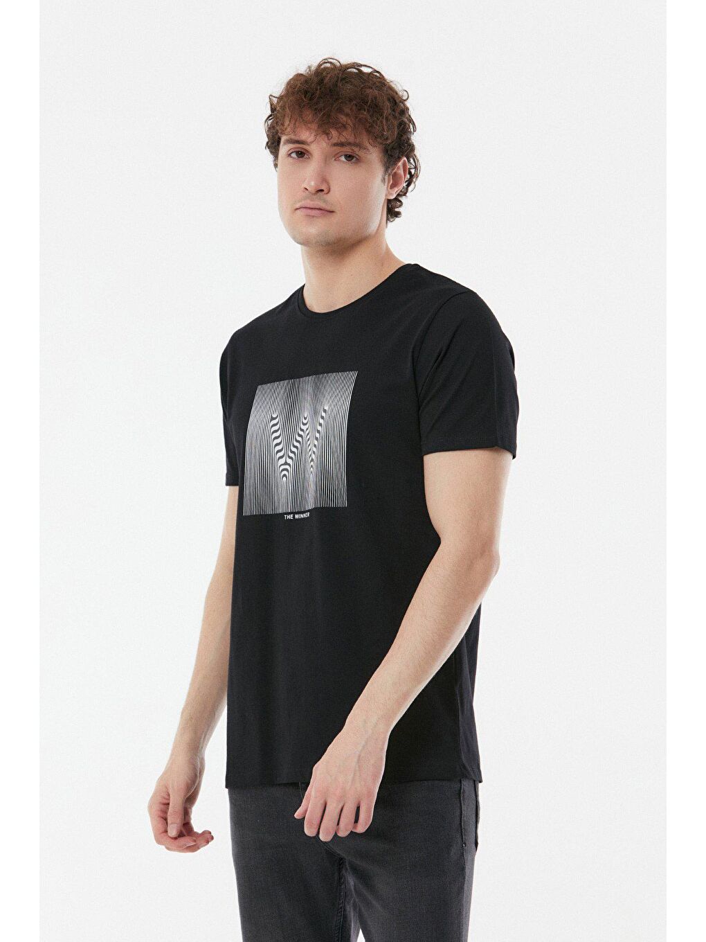 Siyah Baskılı Bisiklet Yaka Tişört