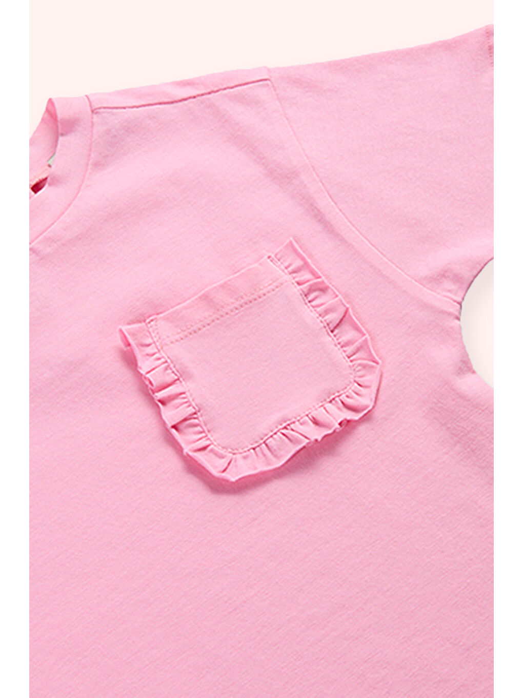 Kız Bebek Cebi Fırfır Detaylı Pembe Tişört-1
