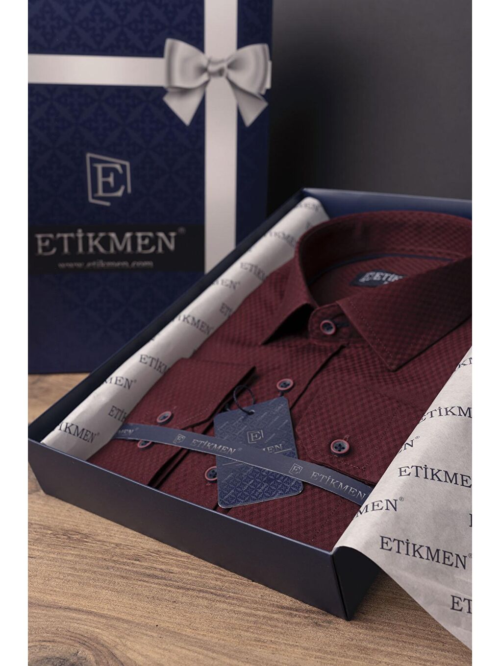 Etikmen Koyu Bordo Baklava Desen Slimfit Erkek Gömlek - 3
