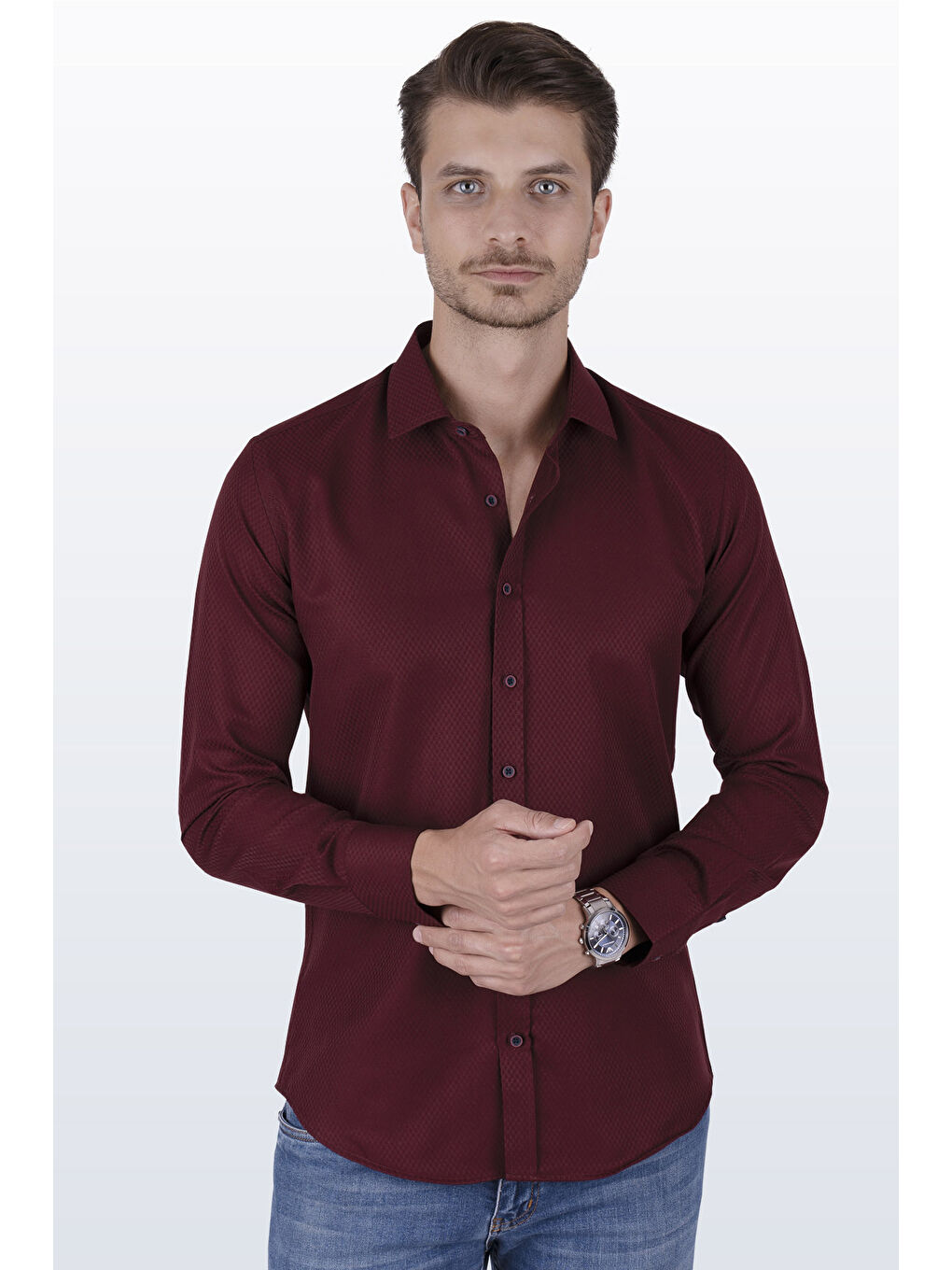 Etikmen Koyu Bordo Baklava Desen Slimfit Erkek Gömlek - 4