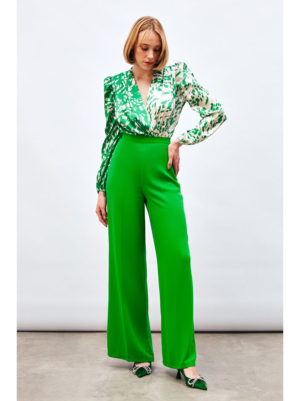 Salaş Krep Pantolon - Yeşil-1